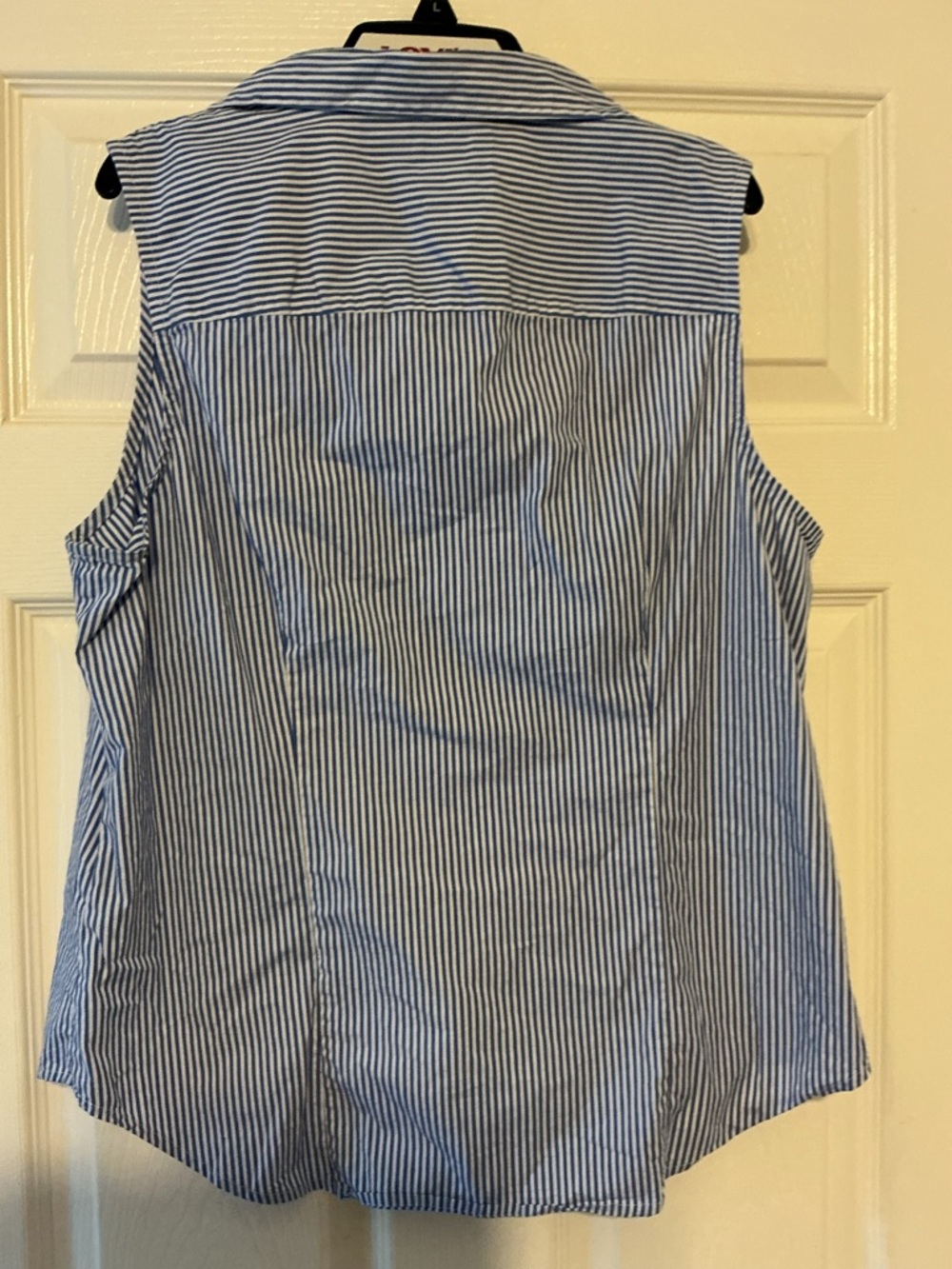 J.Crew Blue White Striped Sleeveless Button Down Top XL Coastal Preppy - Picture 7 of 8